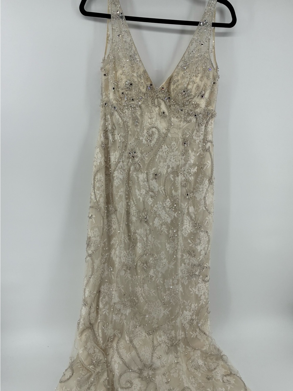 Beaded Ivory Lace Evening Dress with V-Neck - Picture 3 of 11